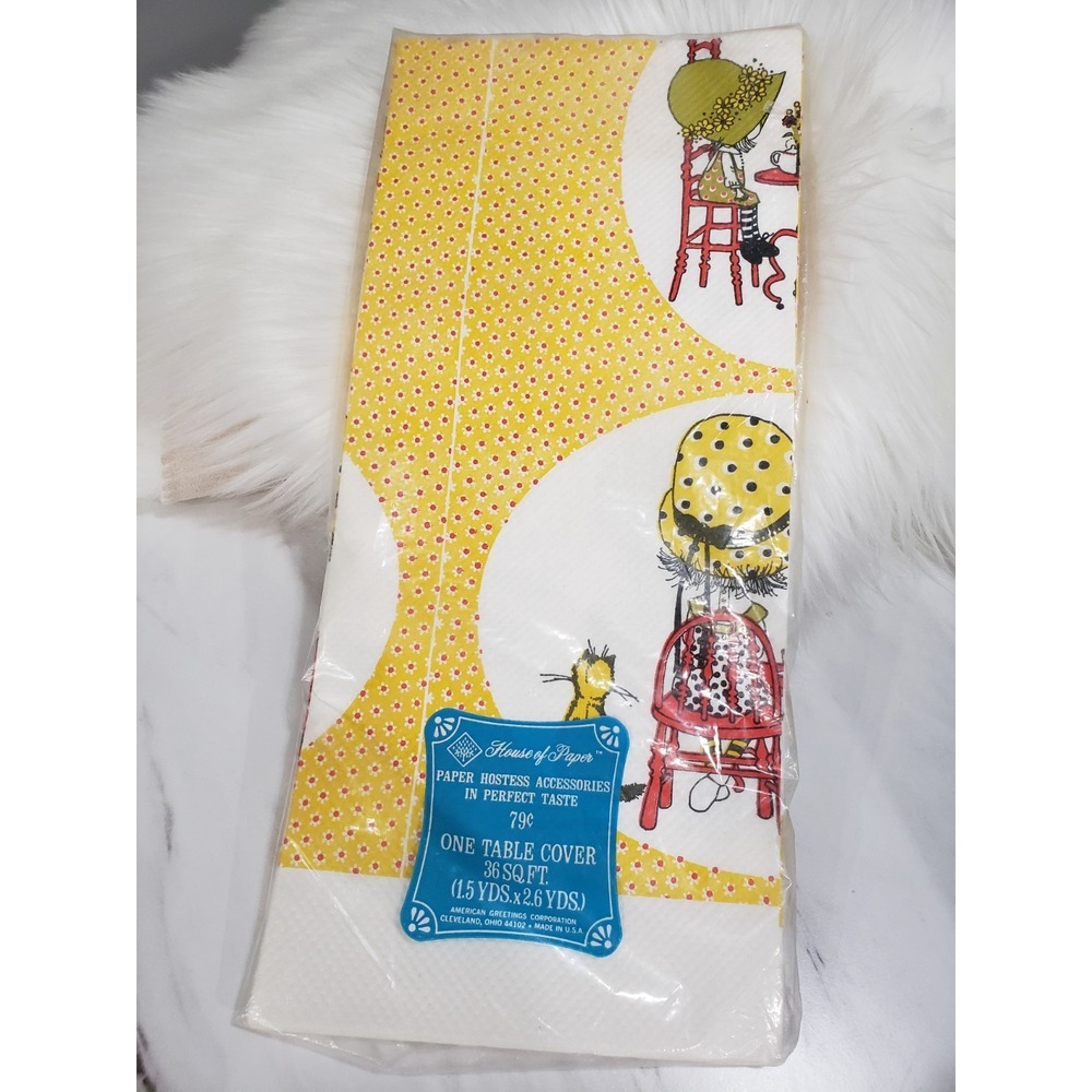 HOLLY HOBBIE Crepe PAPER Tablecover 1972 American Greetings Tea Party 70s Mod